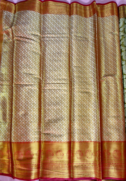 MUSTARD GREEN TISSUE SILK SAREE