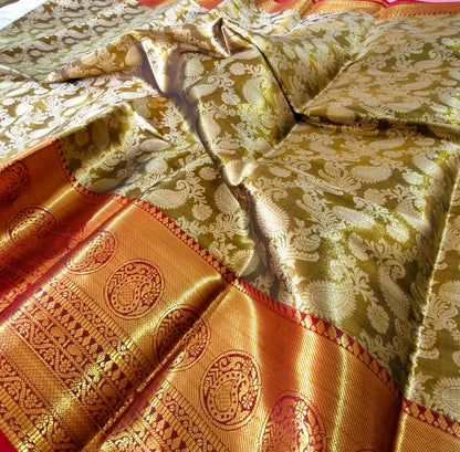 MUSTARD GREEN TISSUE SILK SAREE