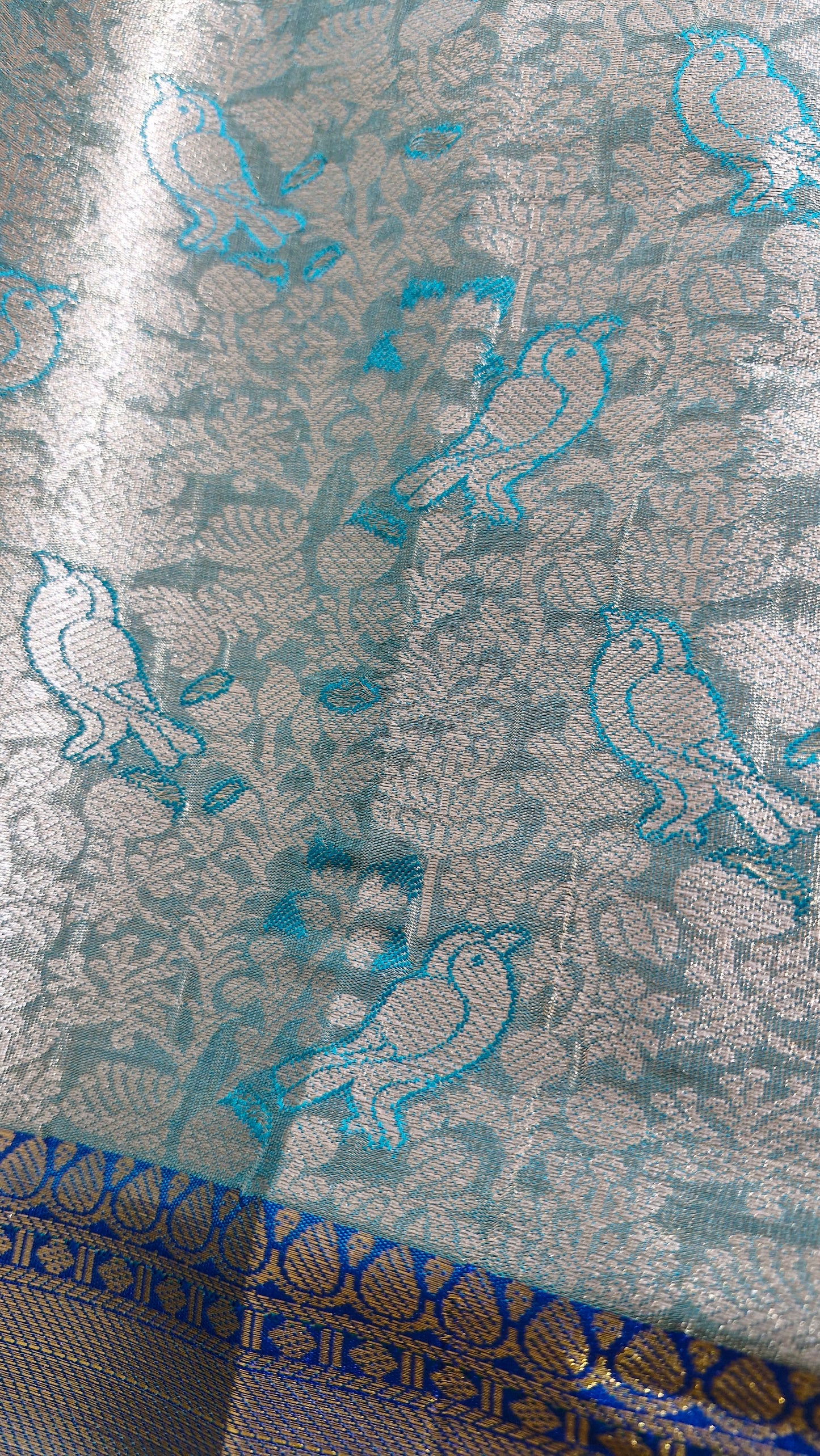 TURQUOISE GREEN TISSUE SILK SAREE