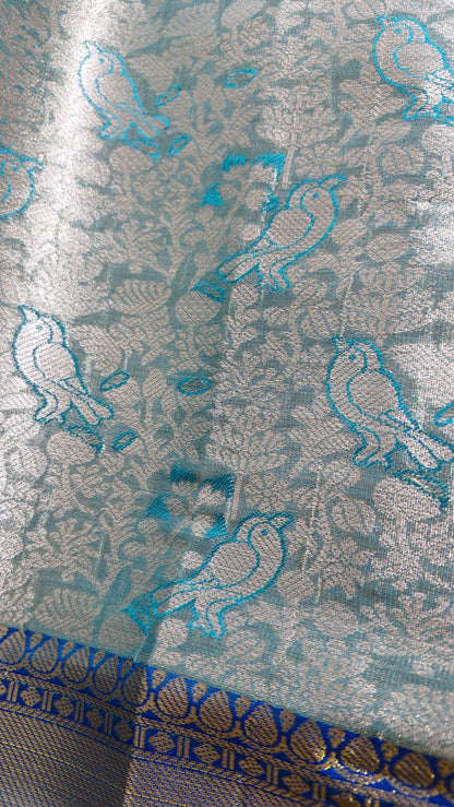 TURQUOISE GREEN TISSUE SILK SAREE