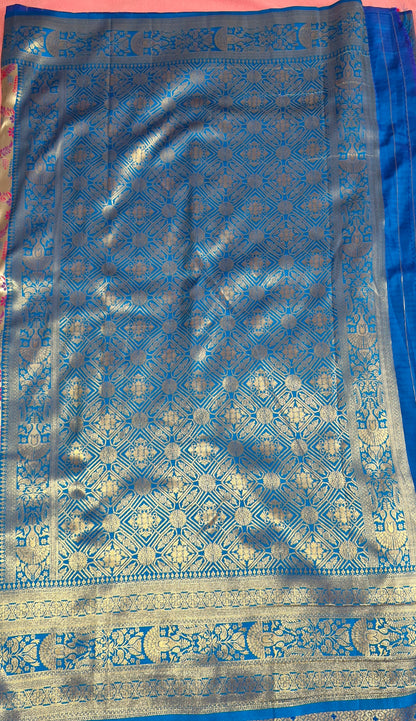 SILVER GOLD DUAL TONE SILK SAREE