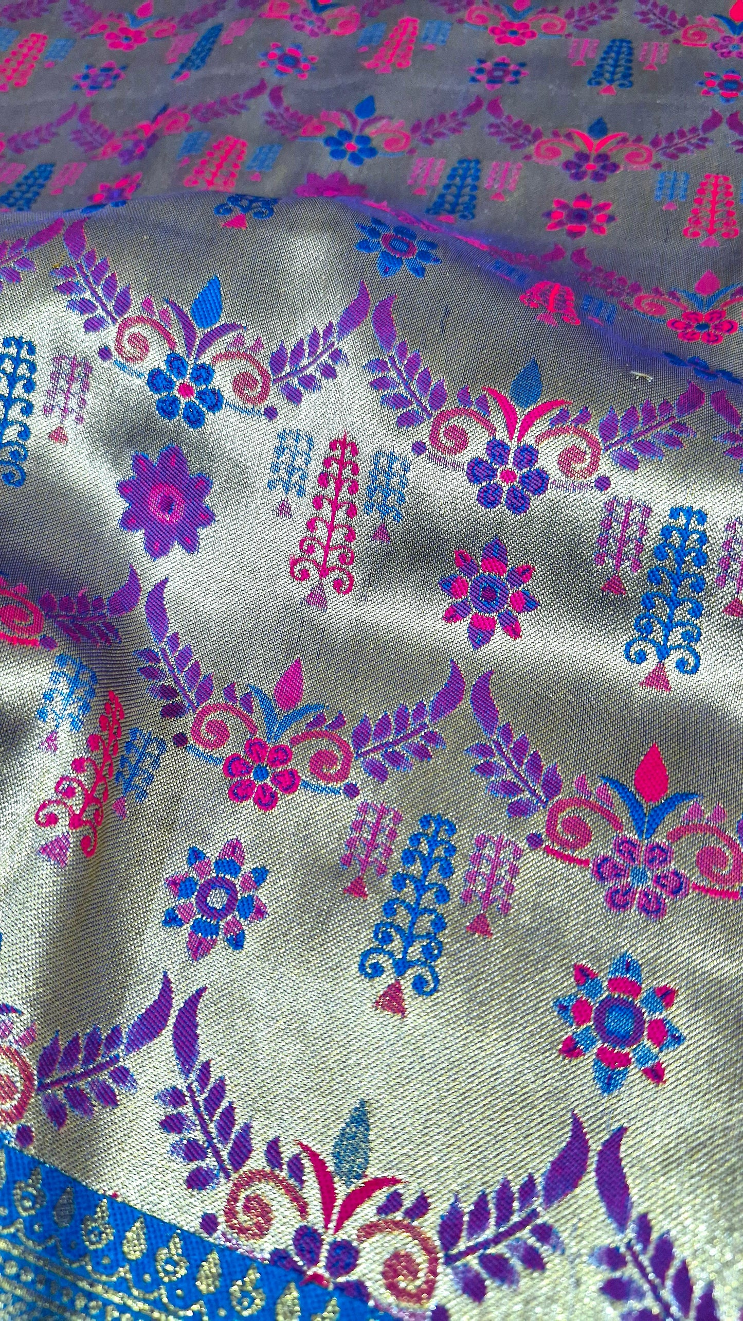SILVER GOLD DUAL TONE SILK SAREE