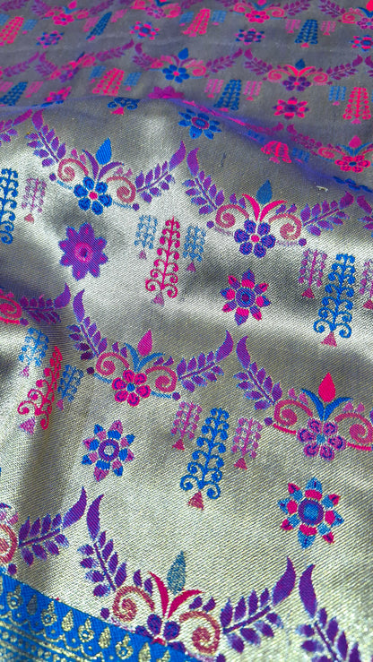 SILVER GOLD DUAL TONE SILK SAREE