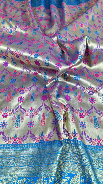 SILVER GOLD DUAL TONE SILK SAREE