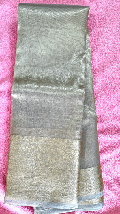 SILVER GREY ORGANZA SAREE