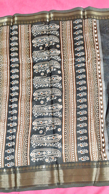 BROWN PRINTED COTTON SAREE