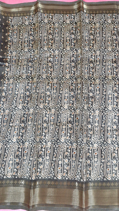 BROWN PRINTED COTTON SAREE