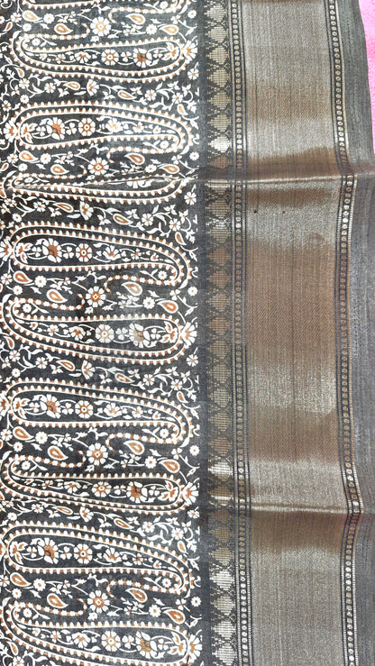 BROWN PRINTED COTTON SAREE