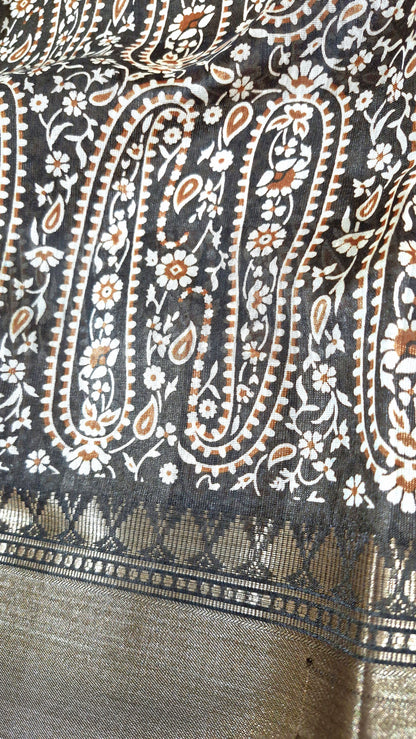 BROWN PRINTED COTTON SAREE