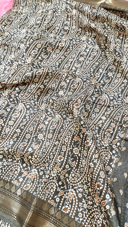 BROWN PRINTED COTTON SAREE