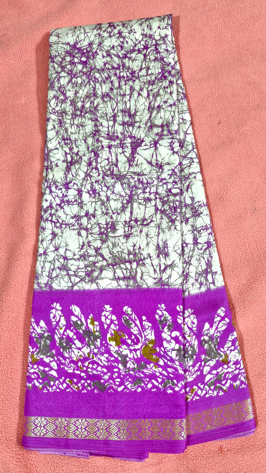WHITE PURPLE SILK SAREE