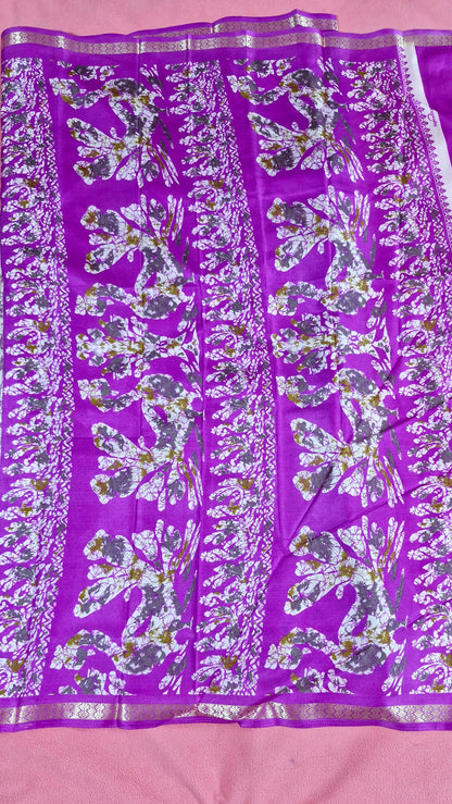 WHITE PURPLE SILK SAREE