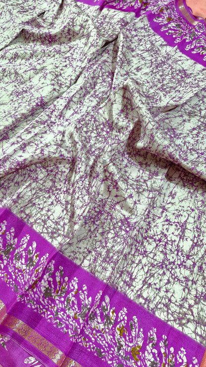 WHITE PURPLE SILK SAREE