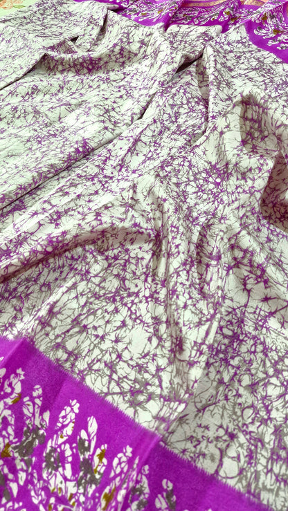 WHITE PURPLE SILK SAREE