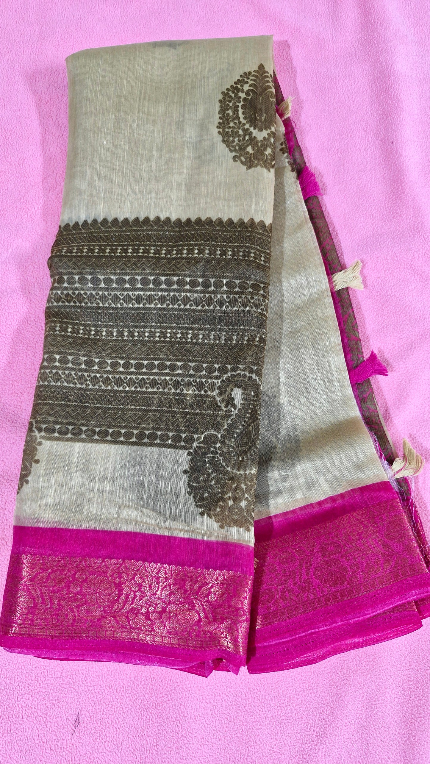 BIEGE BROWN COTTON SAREE