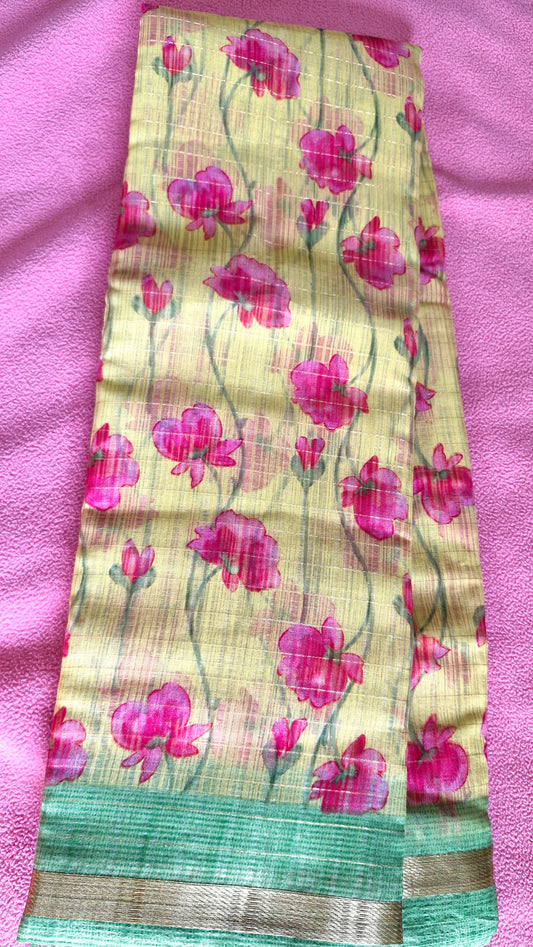 YELLOW COTTON SAREE