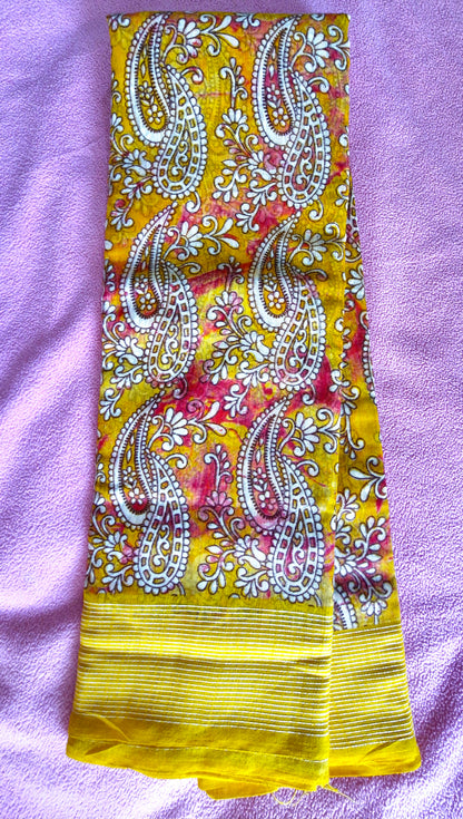 YELLOW RED COTTON SAREE